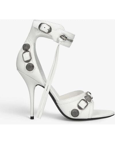 Balenciaga Cagole 110 Stud-embellished Leather Heeled Sandals - White
