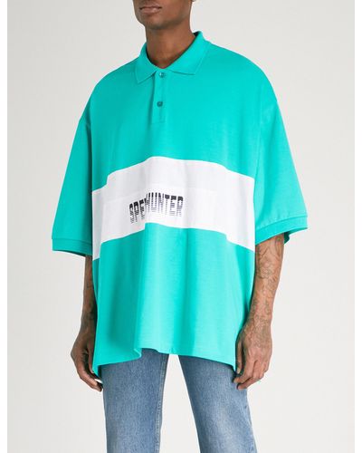 Balenciaga Speedhunter-print Cotton-jersey Oversized Polo Shirt - Blue