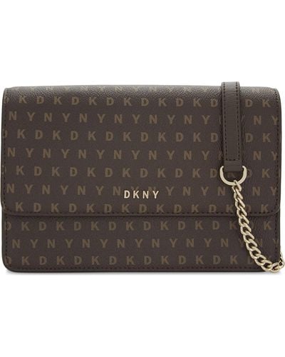 DKNY Logo Leather Small Cross-body Bag - Brown