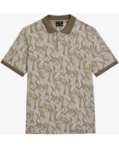 Ted Baker Plasta Floral-print Short-sleeved Cotton Polo Shirt - Grey
