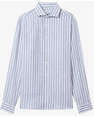 Reiss Ruban Cutaway-collar Striped Linen Shirt X - Blue