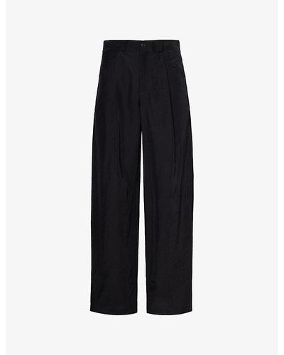 Giorgio Armani Relaxed-fit Straight-leg Woven-blend Trousers - Black