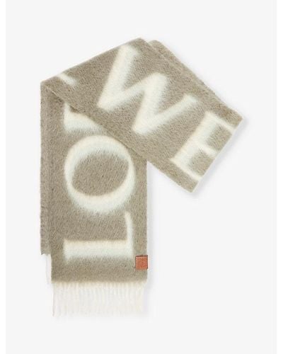 Loewe Anagram-patch Logo Wool And Mohair-blend Scarf - White