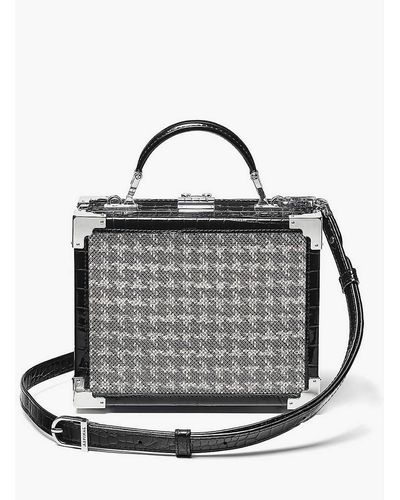 Aspinal of London The Trunk Dogtooth-pattern Leather Cross-body Bag - Grey