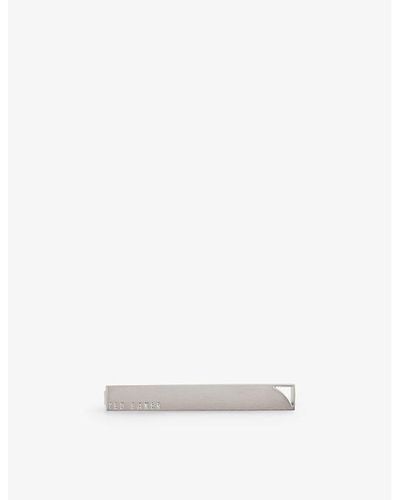 Ted Baker Curvi Brand-engraved Brushed-metal Tie Bar - White