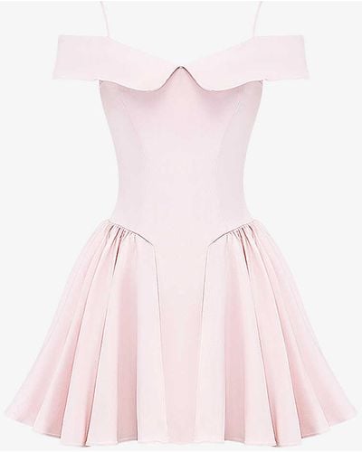House Of Cb Balleri Pink Elida Off-the-shoulder Floral-print Woven Mini Dress