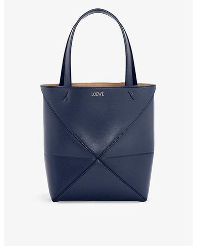Loewe Puzzle Fold Mini Leather Tote Bag - Blue