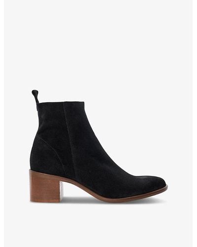 Dune Paprikaa Heeled Almond-toe Suede Ankle Boots - Black
