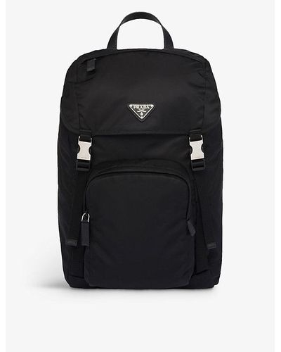 Prada Re-nylon Brand-plaque Recycled-polyamide And Saffiano Leather Backpack - Black