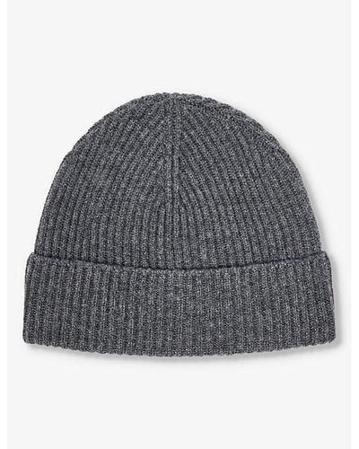 Johnstons of Elgin Ribbed-knit Folded-brim Cashmere Beanie Hat - Gray