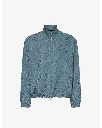 Song For The Mute Floral-pattern Boxy-fit Woven Track Jacket - Blue