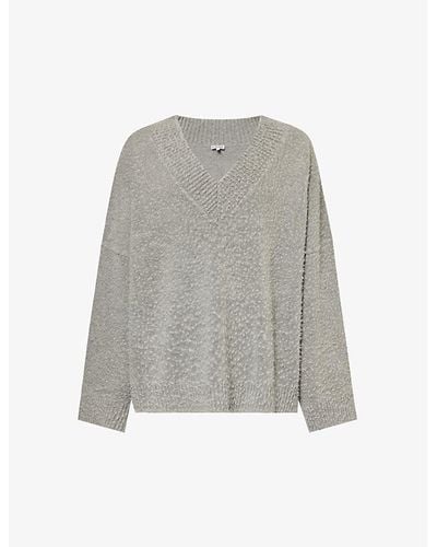 Loewe V-neck Brushed-texture Wool-blend Sweater - Grey