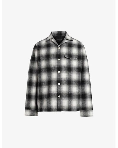 AllSaints Fortunado Graphic-embroidered Checked Recycled Polyester-blend Shirt - Gray