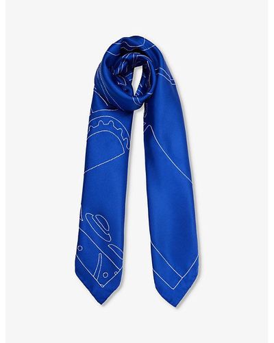Burberry Contrast-stitching Square Silk Scarf - Blue