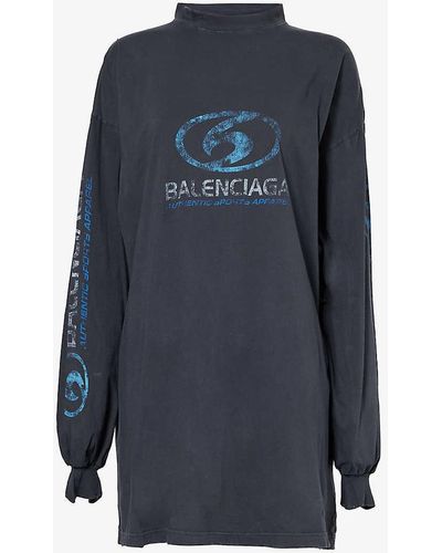 Balenciaga Branded-print Relaxed-fit Cotton-jersey T-shirt - Blue