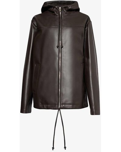 Bottega Veneta Hooded Long-sleeve Leather Jacket - Black