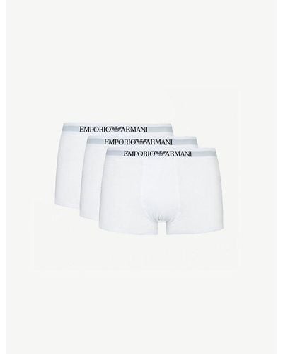 Emporio Armani Slim-fit Stretch-cotton Trunks Pack Of Three - White