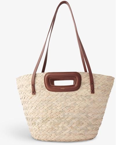 Maje Logo-print Palm-woven Basket Bag - Brown