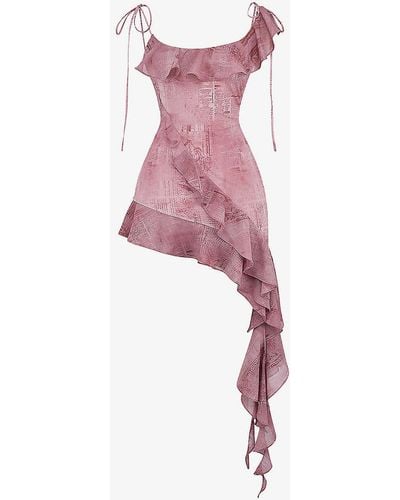 House Of Cb Lyrah Ruffle-trim Stretch-woven Mini Dress - Pink