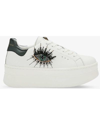 Kurt Geiger Laney Eye Crystal-embellished Leather Low-top Trainers - White