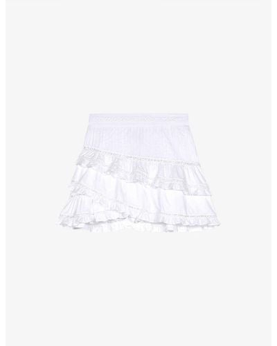 Maje Lace-embroidered Ruffle-trim Cotton Mini Skirt - White