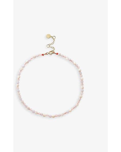 The Alkemistry And Rose Quartz, Blue Agate And Mother-of-pearl Anklet - White
