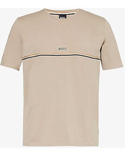 BOSS Unique Cotton-blend Stretch-jersey T-shirt - Natural