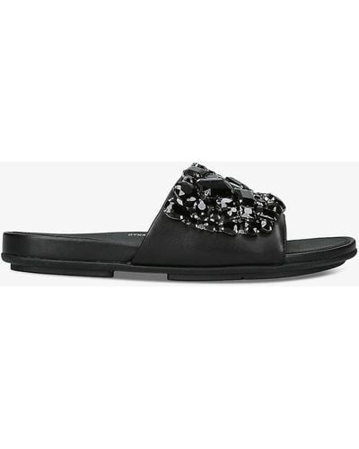 Fitflop Gracie Jewel-embellished Leather Sandals - Black