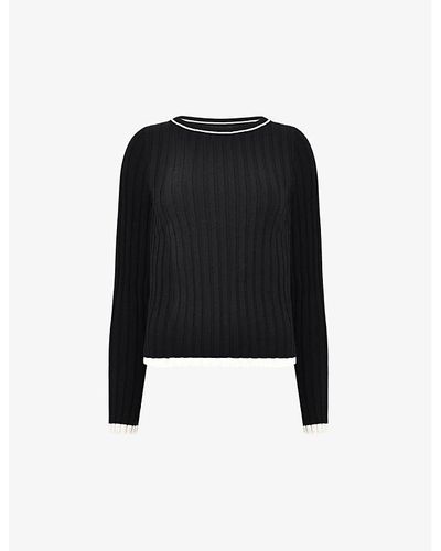 Ro&zo Contrast-stripe Wide-rib Knitted Top - Black