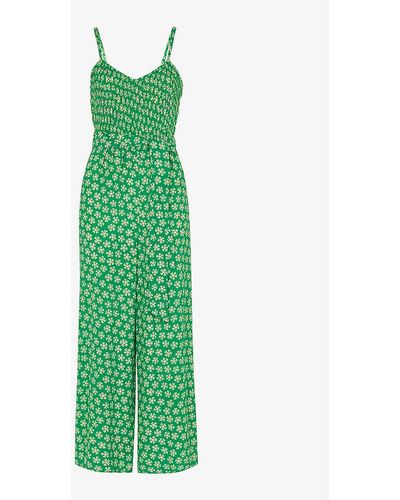 Whistles Daisy Floral-print Crepe Jumpsuit - Green