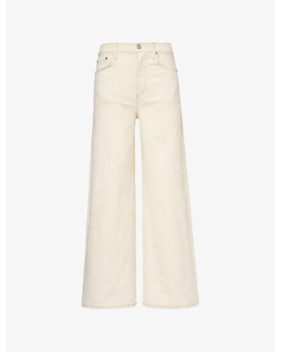 Rag & Bone Sofie Crop Brand-patch Wide-leg High-rise Denim-blend Jeans - Natural