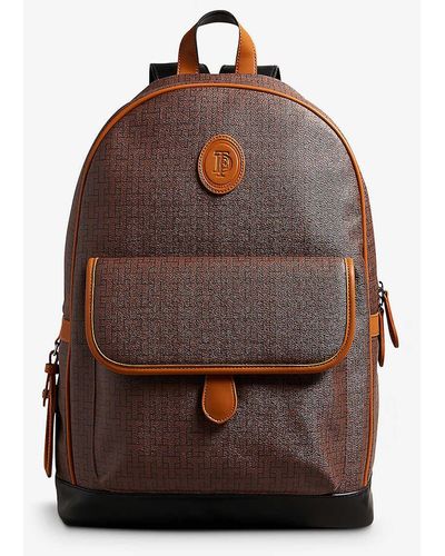Ted Baker Trayton T Monogram-print Faux-leather Backpack - Brown