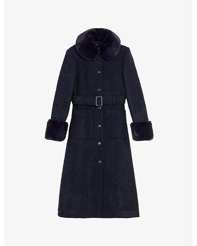 Ted Baker Lyddiia Faux Fur-collar Woven Coat - Blue
