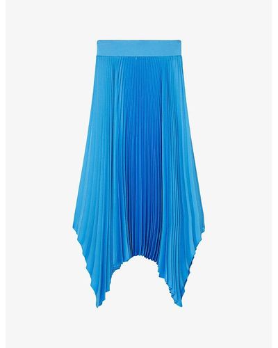 JOSEPH Pleated Asymmetric-hem Woven Midi Skirt - Blue