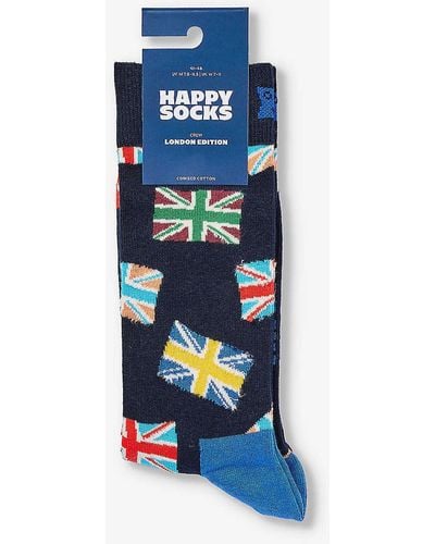 Happy Socks London Edition Flag Stretch Cotton-blend Socks - Blue