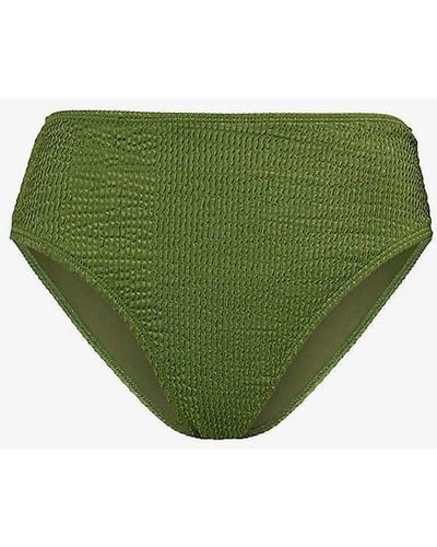4th & Reckless Lulu High-rise Medium-coverage Crinkled Stretch-jersey Bikini Briefs - Green