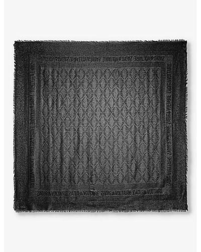 Zadig & Voltaire Glenn Brand-print Metallic-woven Scarf - Black