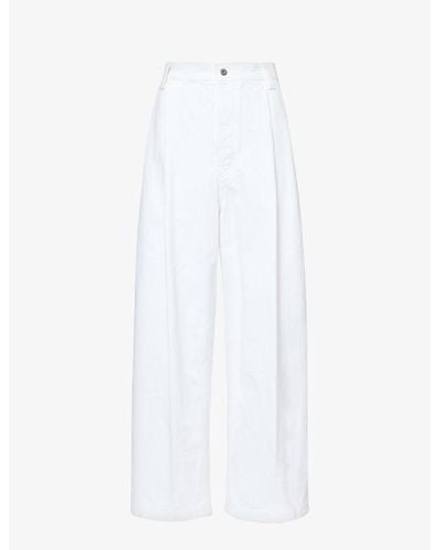 Bottega Veneta Pleated Wide-leg Mid-rise Denim Pants - White