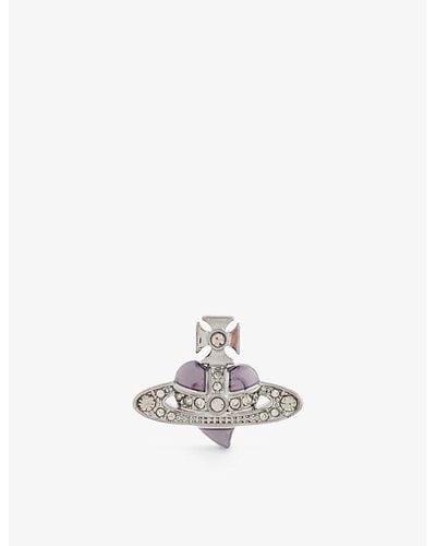 Vivienne Westwood Heart Crystal-embellished Brass Stud Earring - White