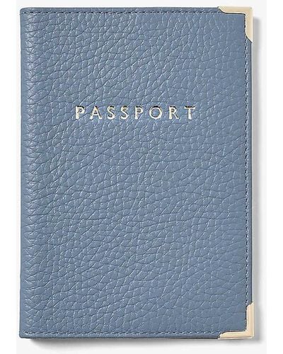 Aspinal of London Logo-embossed Grained-leather Passport Cover - Blue