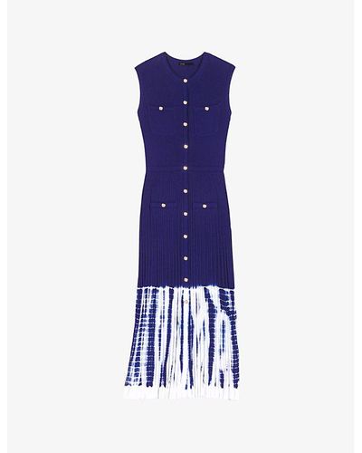 Maje Tie-dye Pleated Knitted Midi Dress - Blue