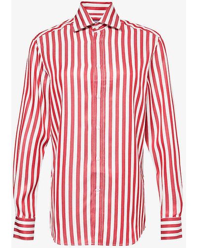 With Nothing Underneath The Boyfriend Striped Woven Shirt - Red
