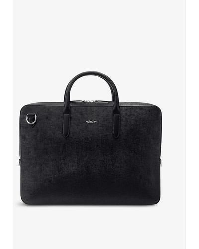 Smythson Panama Cross-grain Leather Briefcase - Black