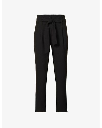 IKKS Belted Straight-leg High-rise Crepe Pants - Black