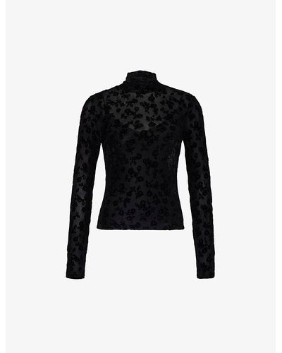 PAIGE Ursula Floral-pattern Stretch-woven Top - Black