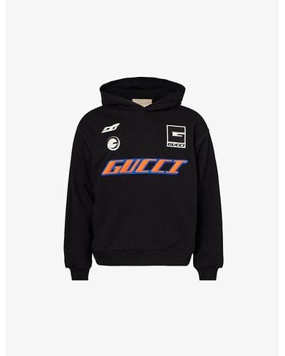 Gucci Black/ Brand-print Relaxed-fit Cotton-jersey Hoody