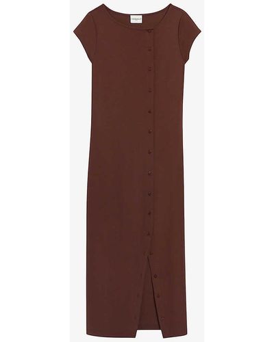 Claudie Pierlot Boat-neck Short-sleeved Stretch-woven Midi Dress - Brown