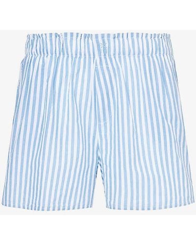 Skin Sarah Striped Organic-cotton Shorts - Blue