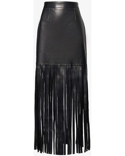 Alexander McQueen Fringed-trim High-rise Leather Mini Skirt - Black