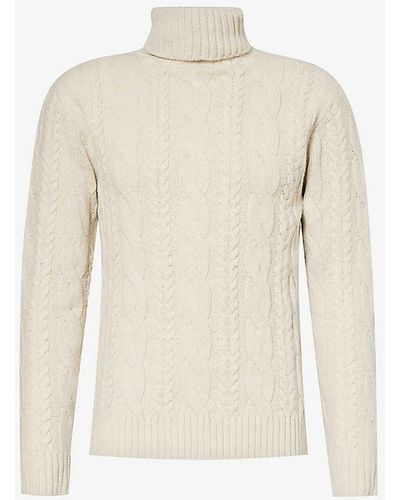 Eleventy Roll-neck Cable-knit Stretch Wool-blend Jumper Xx - White